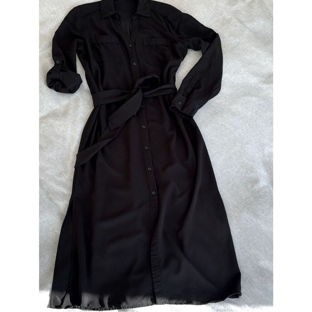 🛍️ Halston Heritage Black Long-Sleeve Button-Front Shirt Dress with Waist Tie
